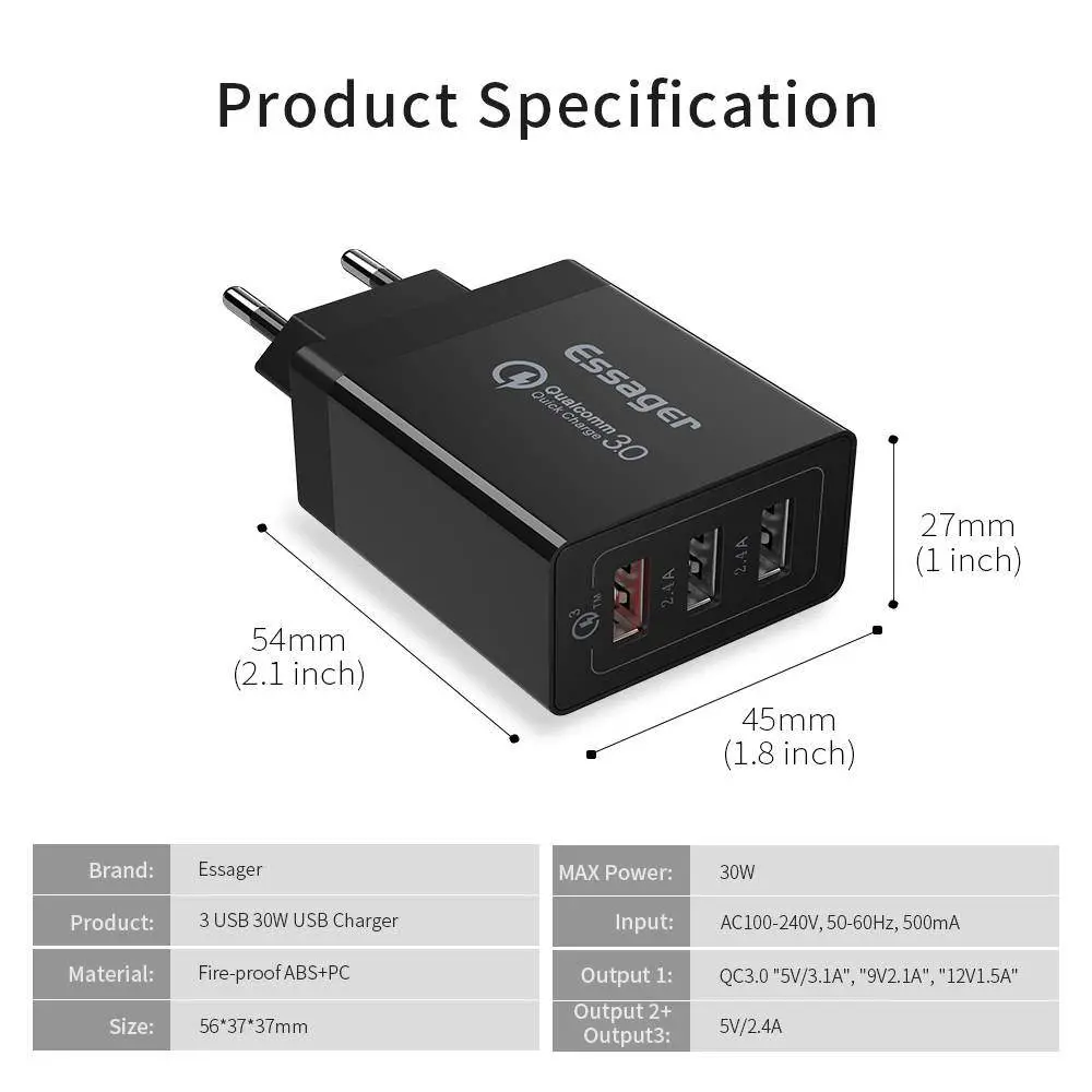 Essager Hızlı Şarj Aleti Usb Qualcomm 3.0 Turbo Hızlı Şarj Essager Hızlı Şarj Aleti Usb Qualcomm 3.0 Turbo Hızlı Şarj