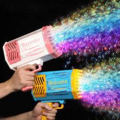 Bubble Gun Rocket 69 Holes Soap Bubbles Machine Gun Shape Automatic Blower With Light Toys For Kids Pomperos Children‘s Day Gift Toys Gaming Equipment 