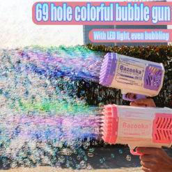 Bubble Gun Rocket 69 Holes Soap Bubbles Machine Gun Shape Automatic Blower With Light Toys For Kids Pomperos Children‘s Day Gift Toys Gaming Equipment 
